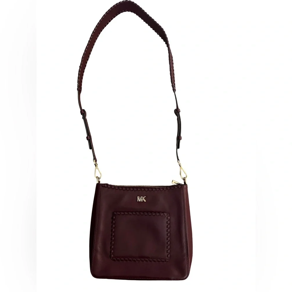 Michael Kors Gloria Pocket Stitched Leather Crossbody‎ leather oxblood bag